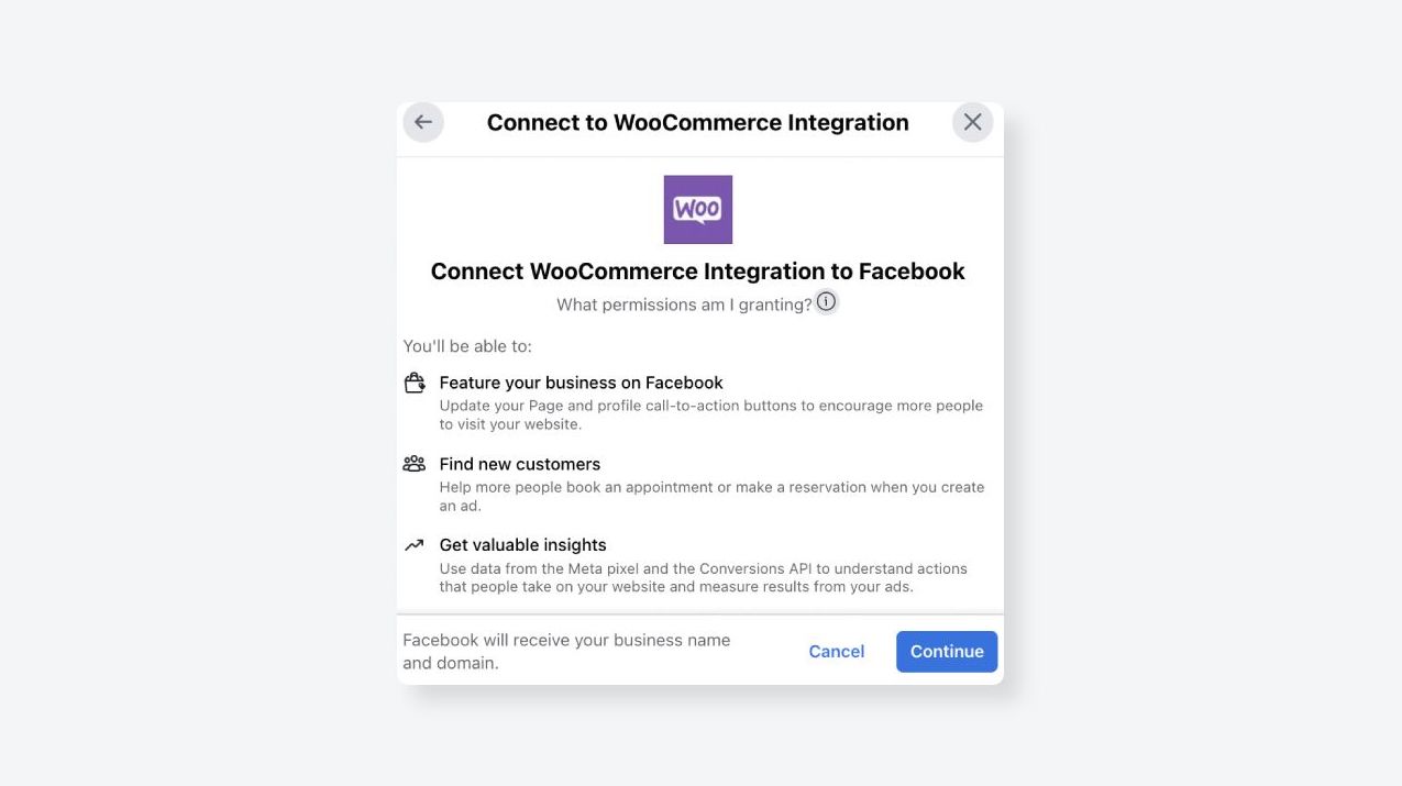 Facebook Business Account - Calling WooCommerce