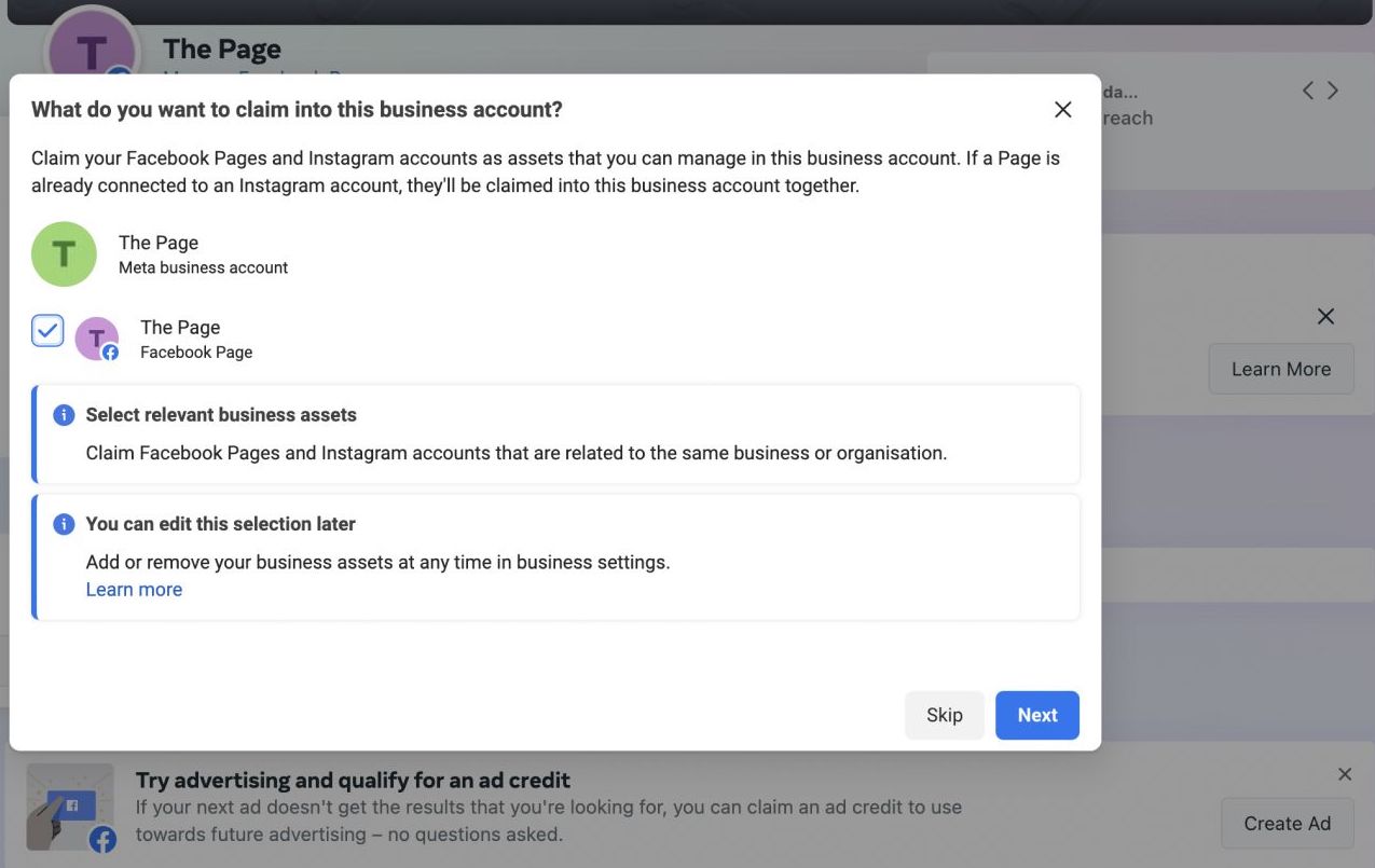 Facebook Business Account - Claim assets