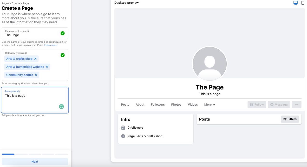 Facebook Business Account - Create page